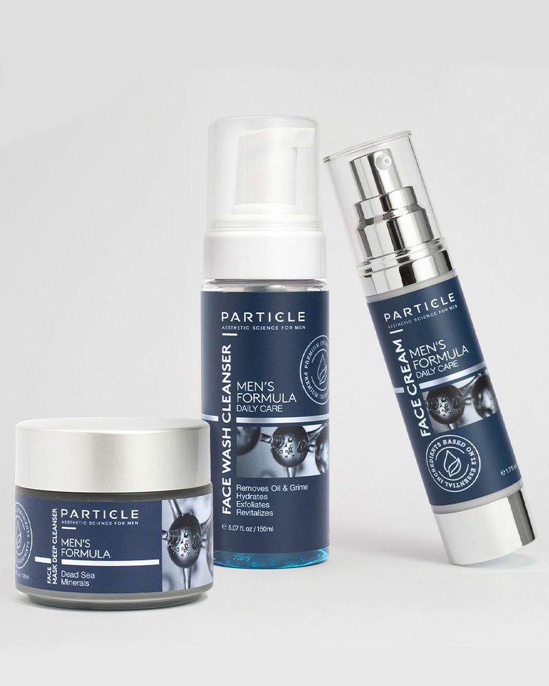 Three Particle skincare products bundle including Face Mask Deep Cleanser, Face Wash Cleanser, Face Cream