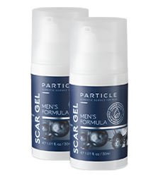 Two bottles of Particle Men's Formula Scar Gel.