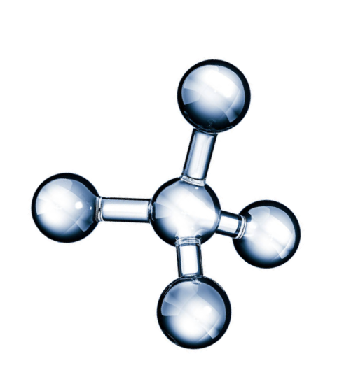 Molecule model with five connected spheres, no surrounding environment.